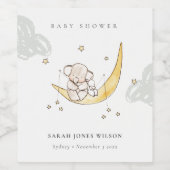Cute Moon Stars Elephant Bunny Neutral Baby shower Wijn Etiket (Enkel label)