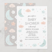 Cute Moon & Stars Lijst Baby shower Uitnodiging (Voorkant / Achterkant)