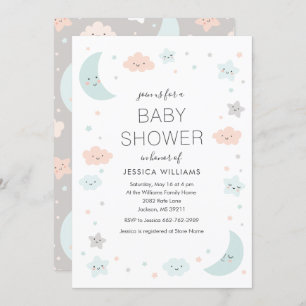 Cute Moon & Stars Lijst Baby shower Uitnodiging