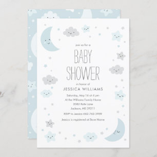Cute Moon & Stars Lijst Boy Baby shower Invitation Kaart