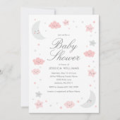 Cute Moon & Stars Pink Girl Baby shower Invitation Kaart (Voorkant)