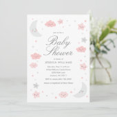 Cute Moon & Stars Pink Girl Baby shower Invitation Kaart (Staand voorkant)