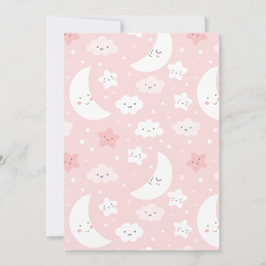 Cute Moon & Stars Pink Girl Baby shower Invitation Kaart (Achterkant)