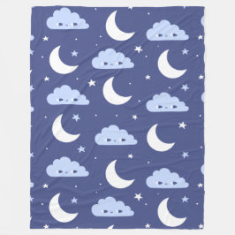 Cute Moon, Stars & Sleepy Clouds Night Sky Fleece Deken