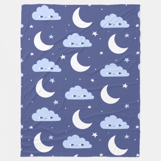 Cute Moon, Stars & Sleepy Clouds Night Sky Fleece Deken (Voorkant)