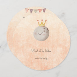 Cute Moon With Crown Baby Girl Card Kaart