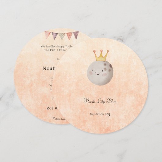 Cute Moon With Crown Baby Girl Card Kaart (Voorkant / Achterkant)