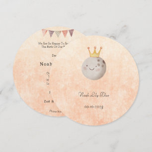 Cute Moon With Crown Baby Girl Card Kaart