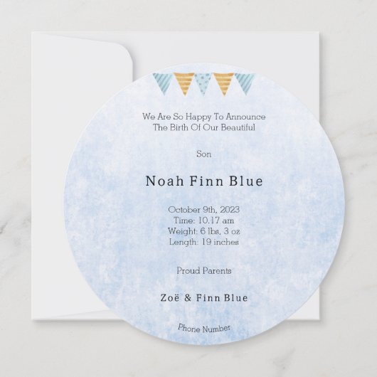 Cute Moon With Hat And Bow Baby Boy Card Kaart (Achterkant)