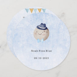 Cute Moon With Hat And Bow Baby Boy Card Kaart