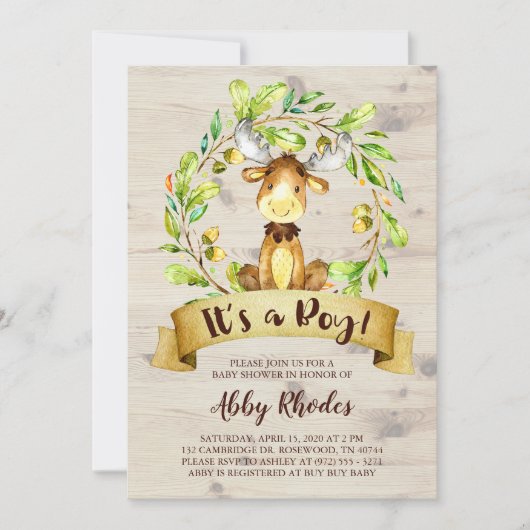 Cute Moose Baby shower Kaart (Voorkant)