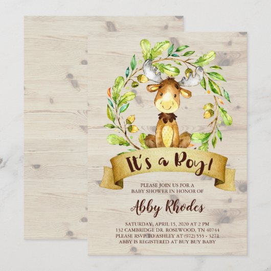 Cute Moose Baby shower Kaart (Voorkant / Achterkant)