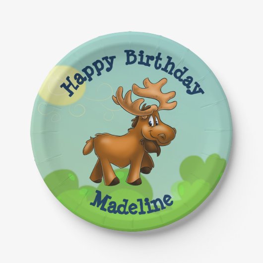 Cute Moose Birthday Party Borden Papieren Bordje (Voorkant)