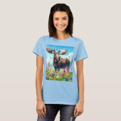 Cute Moose en Wilde Bloemen T-Shirt (Voorkant volledig)
