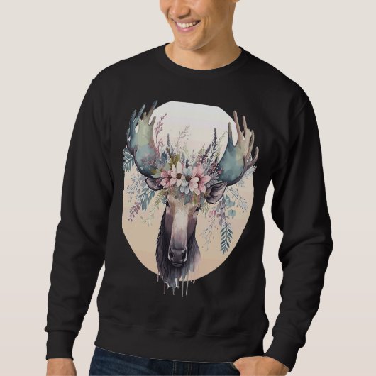Cute Moose Flower Crown Animal Trui (Voorkant)