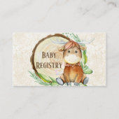 Cute Moose Greenery Wood Slice Baby Registry Visitekaartje (Voorkant)