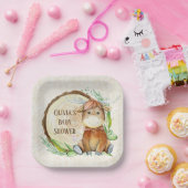 Cute Moose Greenery Wood Slice Baby shower Custom Papieren Bordje (Feest)