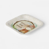 Cute Moose Greenery Wood Slice Baby shower Custom Papieren Bordje (Gebogen)