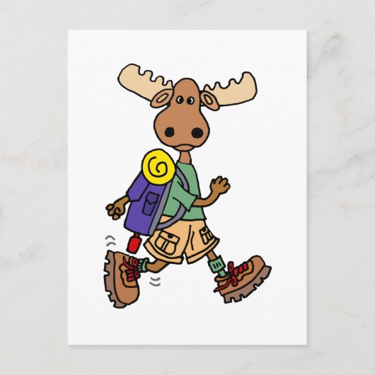 Cute Moose Hiker Cartoon Briefkaart (Voorkant)