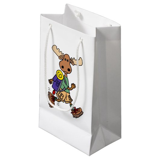 Cute Moose Hiker Cartoon Klein Cadeauzakje (Voorkant Gekanteld)