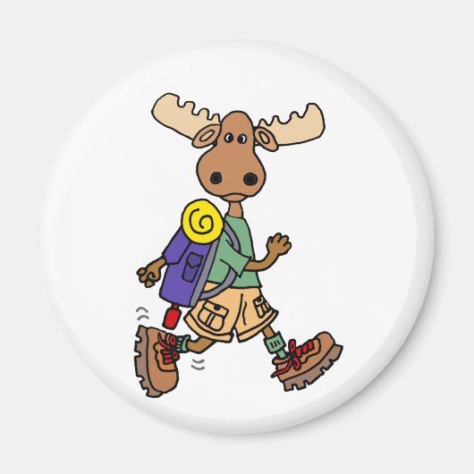 Cute Moose Hiker Cartoon Magneet (Voorkant)