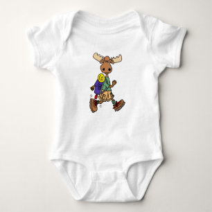 Cute Moose Hiker Cartoon Romper