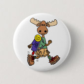 Cute Moose Hiker Cartoon Ronde Button 5,7 Cm (Voorkant)