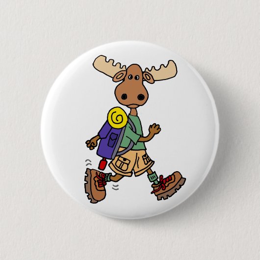 Cute Moose Hiker Cartoon Ronde Button 5,7 Cm (Voorkant)