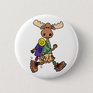 Cute Moose Hiker Cartoon Ronde Button 5,7 Cm