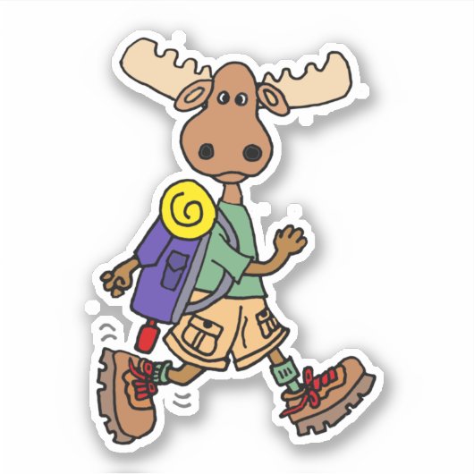 Cute Moose Hiker Cartoon Sticker (Voorkant)