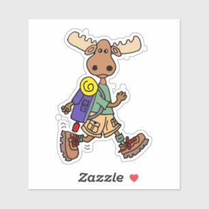 Cute Moose Hiker Cartoon Sticker