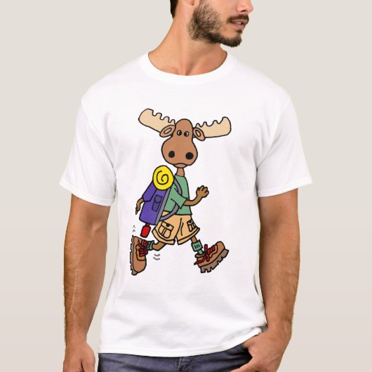 Cute Moose Hiker Cartoon T-shirt (Voorkant)