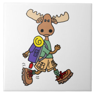 Cute Moose Hiker Cartoon Tegeltje