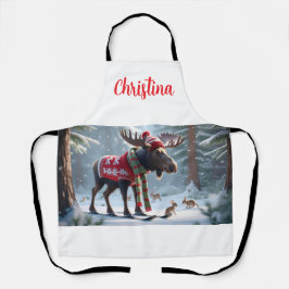 Cute Moose in Snowy Forest Christmas Personalized  Schort