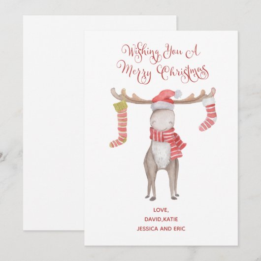 Cute Moose Kerstmis Feestdagenkaart (Voorkant / Achterkant)