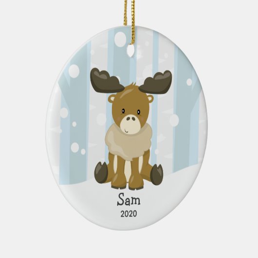 Cute Moose Personalized Kerstversiering Keramisch Ornament (Rechts)