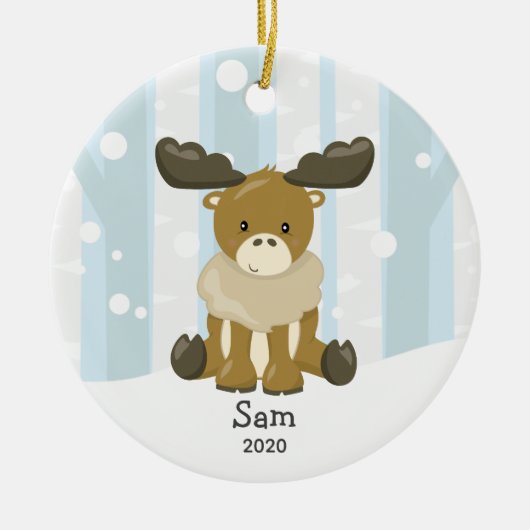 Cute Moose Personalized Kerstversiering Keramisch Ornament (Voorkant)