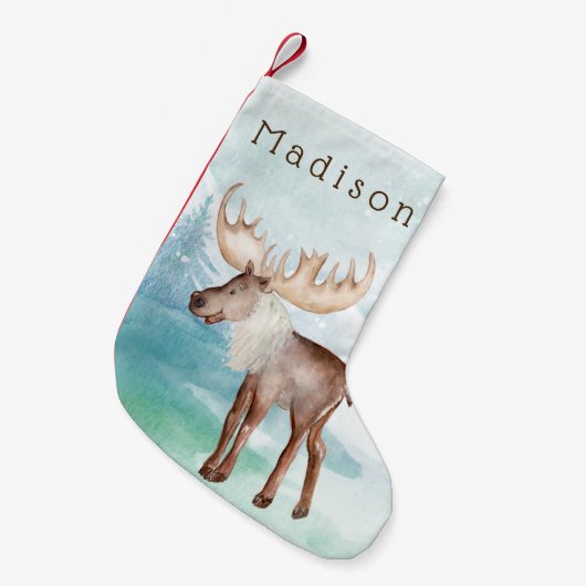 Cute Moose Personalized Kleine Kerstsok (Voorkant (Hangend))