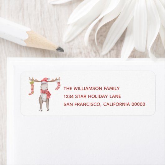 Cute Moose Red Kerstmis Etiket (Insitu)