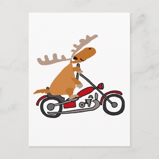 Cute Moose Riding Motorcycle Cartoon Briefkaart (Voorkant)
