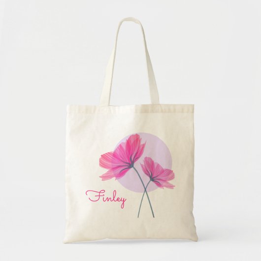 Cute & Moppig Moderne Roze Bloemen Chic Eigen Naam Tote Bag (Voorkant)