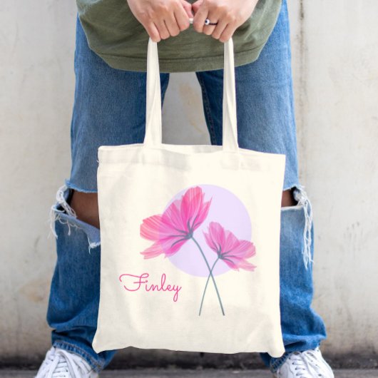 Cute & Moppig Moderne Roze Bloemen Chic Eigen Naam Tote Bag
