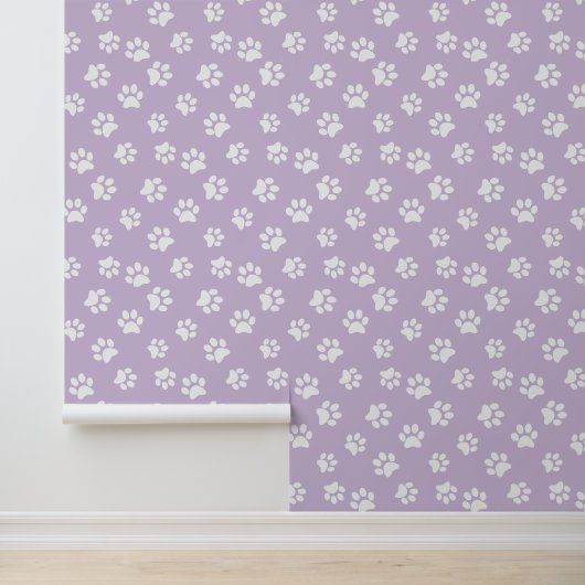 Cute Moppige Pastel Paarse Witte Kat Hond Pootafdr Behang (Applicatie)