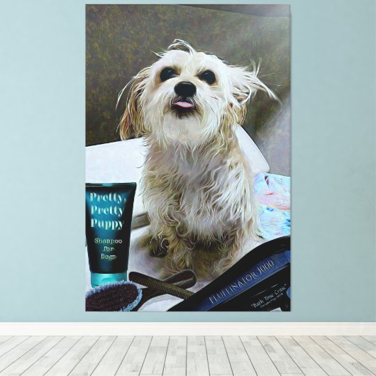 Cute Morkie Puppy Dog Funny Canvas 40 x 60 inch (Insitu (Houten vloer))