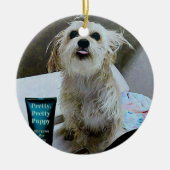 Cute Morkie Puppy Dog Funny Round Ornament (Voorkant)