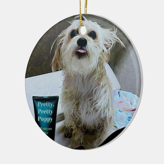 Cute Morkie Puppy Dog Funny Round Ornament (Links)