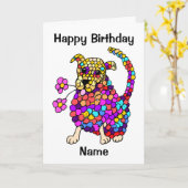 Cute Mosaic Dog Funny Cartoon Birthday Kaart (Gele Bloem)