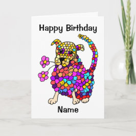 Cute Mosaic Dog Funny Cartoon Birthday Kaart