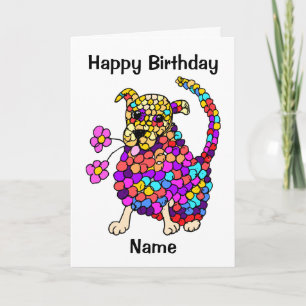 Cute Mosaic Dog Funny Cartoon Birthday Kaart
