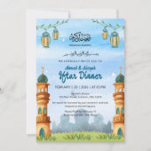 Cute Mosque & Lantern Illustration Iftar Kaart (Voorkant)
